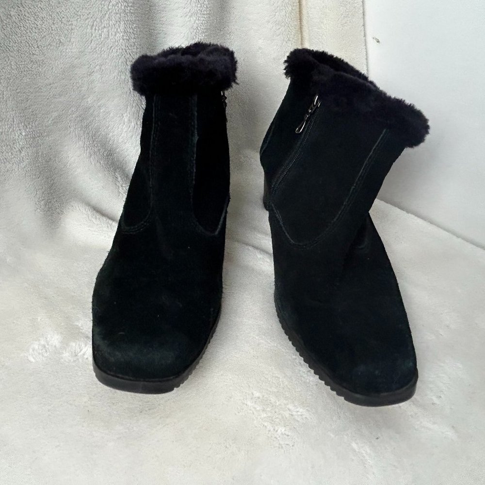 Sporto Black Suede Leather Ankle Bootie‎ Zip Side Women's 8M